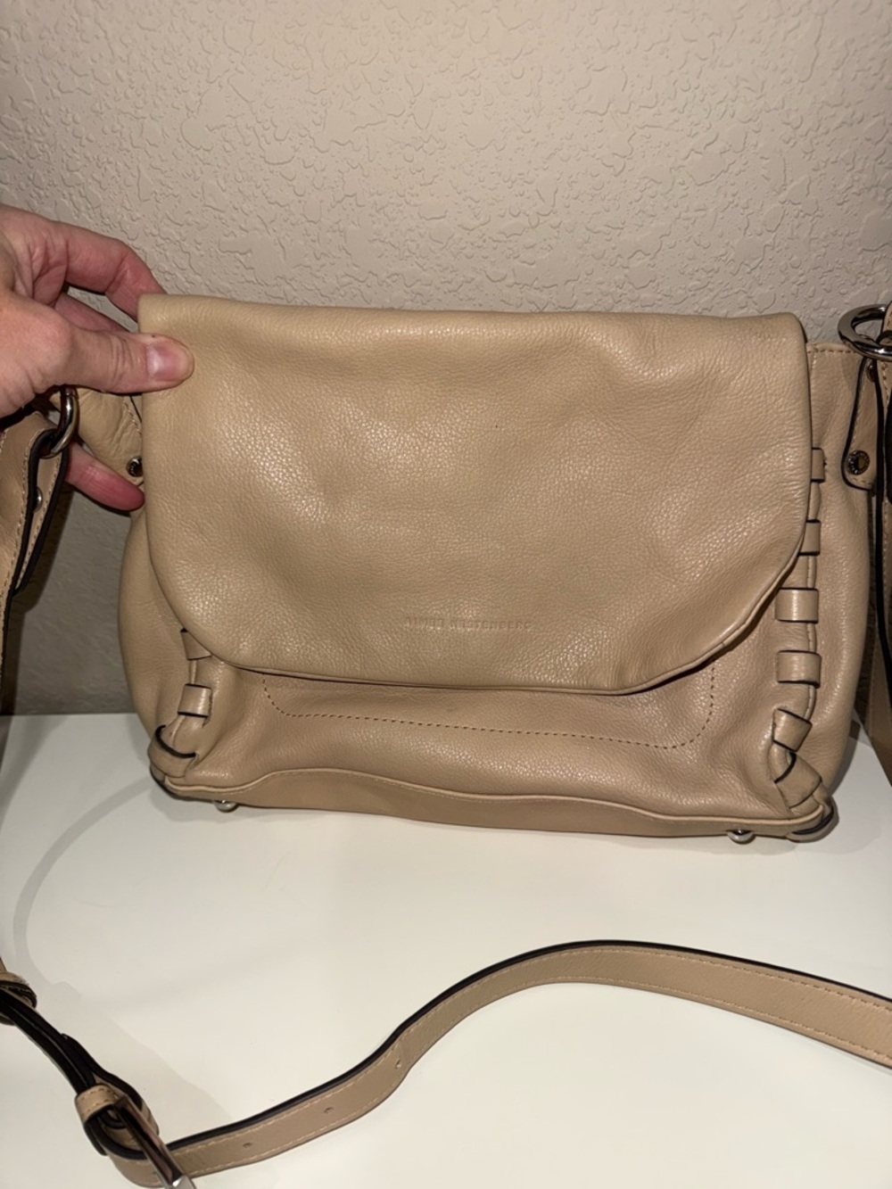 Aimee Kestenberg Taupe Leather Flap Crossbody Bag